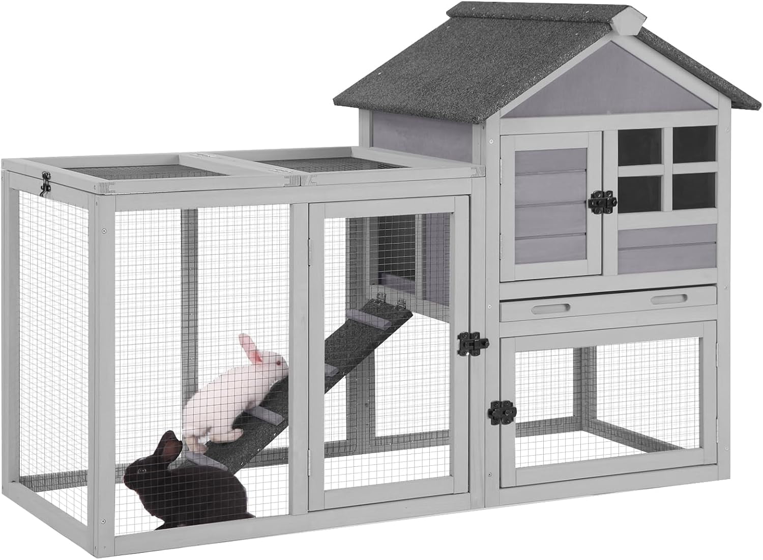 BUTINGLALE 51.6" L Chicken coop Outdoor Rabbit Hutch Indoor Bunny Cage Expandable Duck House(Grey)