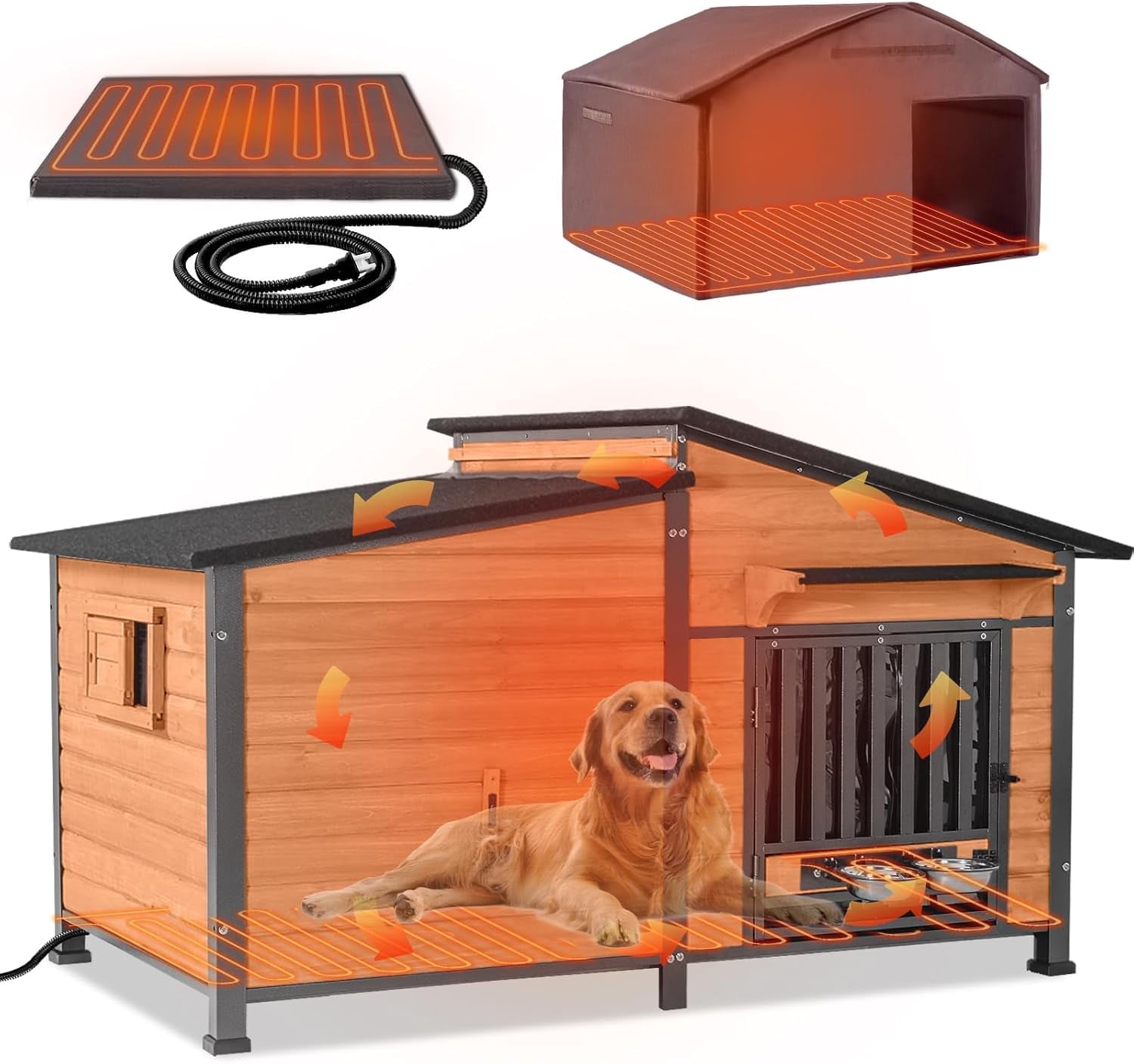 MEDEHOO 60’’ Extra Large Heated Outdoor Dog House for Large Breed ...