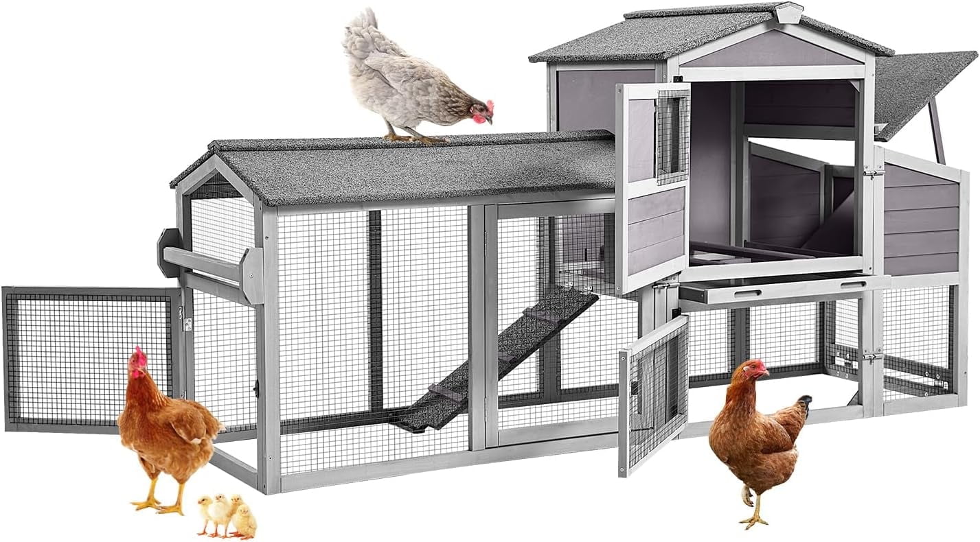 80 Chicken Coop Wheels Outdoor Wooden House Nesting Box Poultry Cage Weatherproof Roof Leakproof Pull on Tray Large Coops 2 4 Chickens