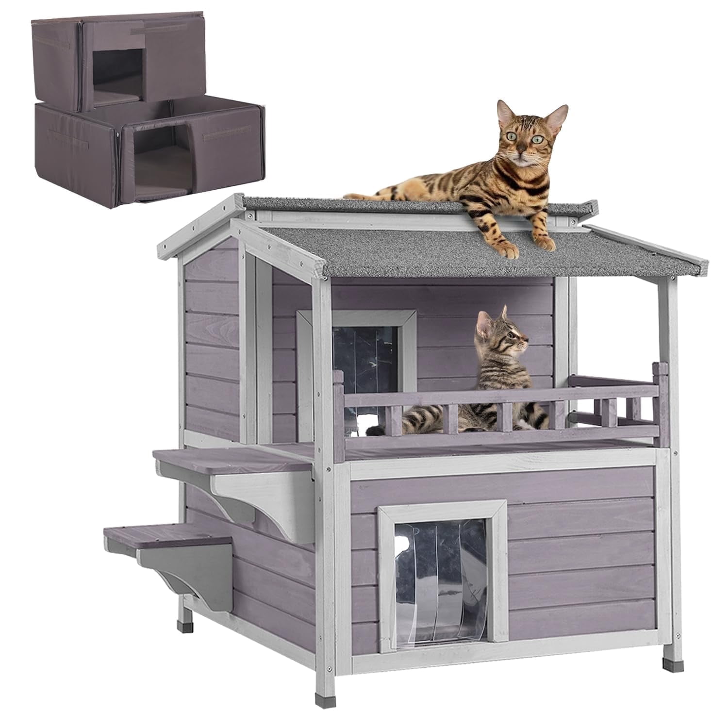 BUTINGLALE Cat House Outdoor Insulation Feral Kitty Shelter with Insulated Liner for Winter,Waterproof Heated Cat Condo