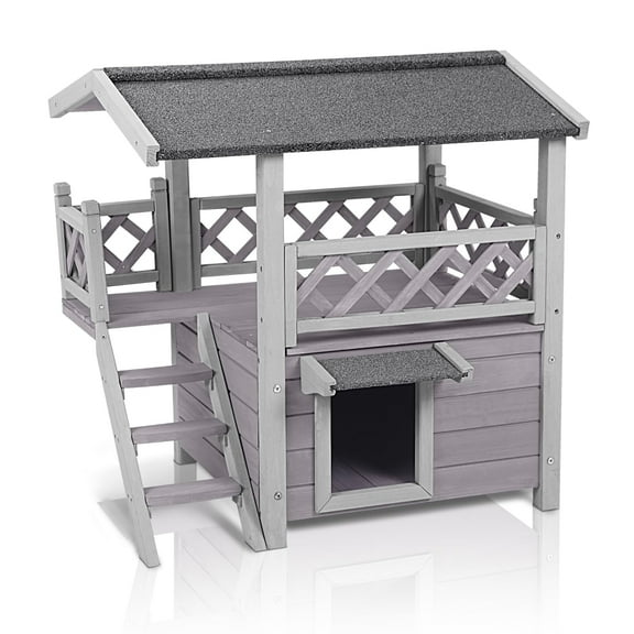 BUTINGLALE Cat House Outdoor Weatheproof Feral Cat Shelter Wooden Cat Condos for Winter Large Balcony