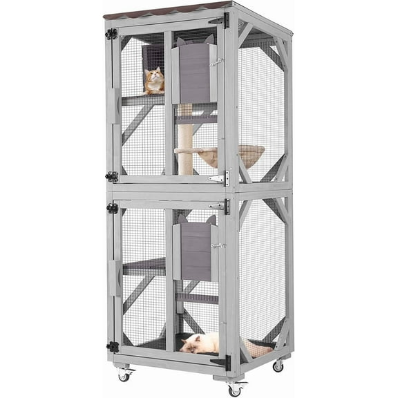 MEDEHOO Catio Outdoor Cat Enclosure, 4 Tiers Outdoor Cat House with Wheels, Kitty Cages Indoor Large Window Catio -Waterproof Roof