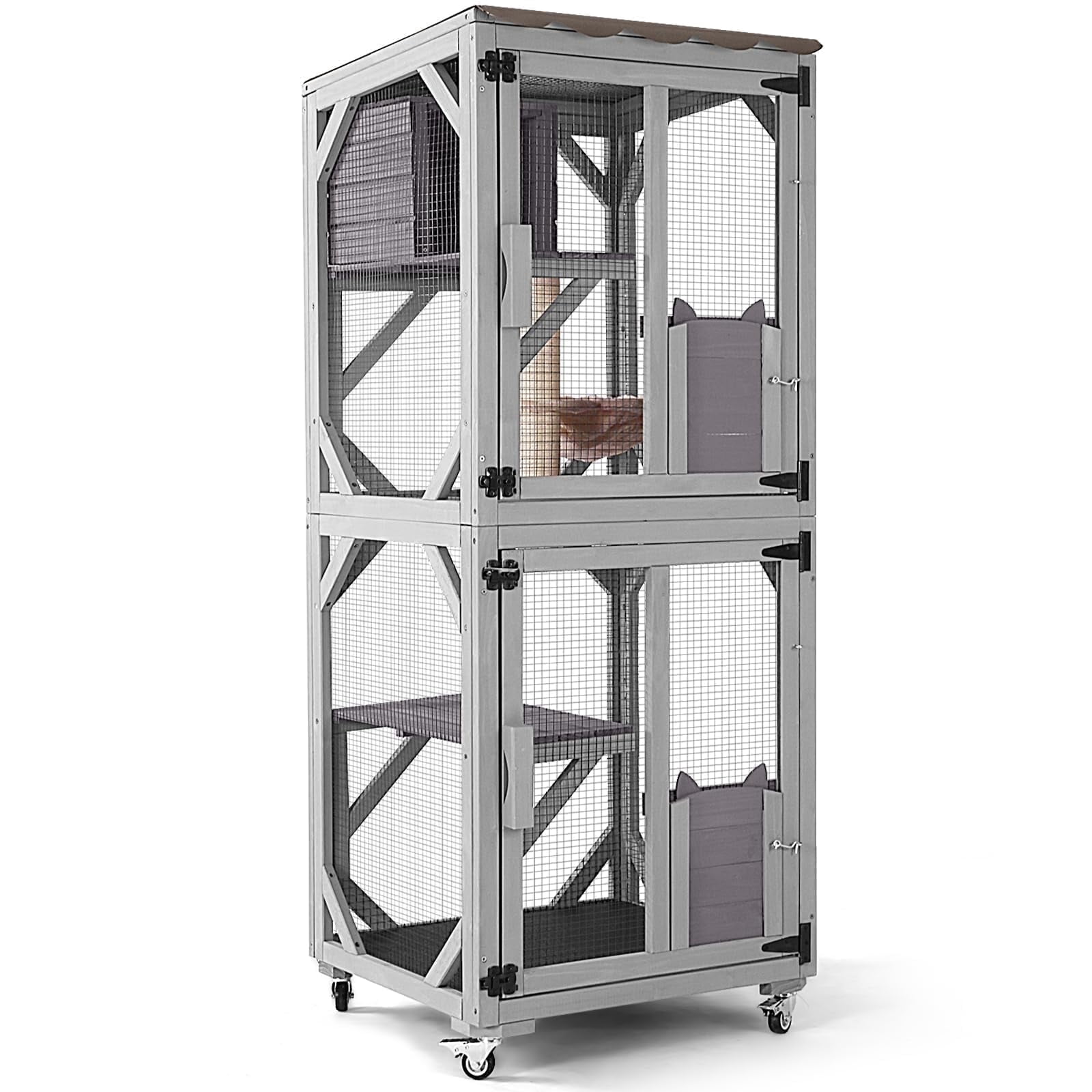 BUTINGLALE Catio Outdoor Cat Enclosure Window Waterproof Roof Cat Patio with Scratching Posts and Basket, Outdoor Catio House Easy Mobile with Brake Wheels Indoor 62.8"