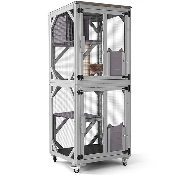 BUTINGLALE Catio Outdoor Cat Enclosure Window Waterproof Roof Cat Patio with Scratching Posts and Basket, Outdoor Catio House Easy Mobile with Brake Wheels Indoor 62.8"