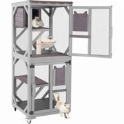 MEDEHOO Catio Outdoor Cat Enclosure on Wheels, Outdoor Cat House with Resting Box, PVC Layer, Waterproof Roof, 62.5