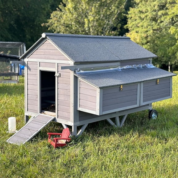 MEDEHOO Chicken Coop for 10-12 Chickens with Large Wheels Wooden Large Chicken Coop Spacious Habitat with 4 Perches 4 Nesting Boxes for Hen House Backyard Garden