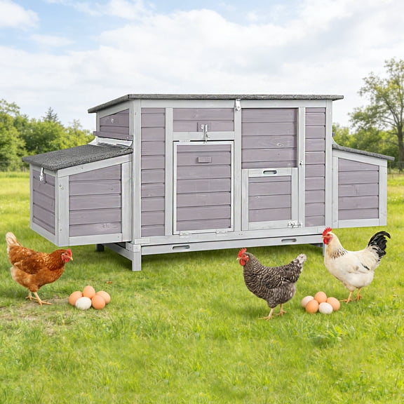 MEDEHOO Chicken Coop with 4 Nesting Boxes 67.3" Large Chicken House for 4 Adult Chickens Outdoor Hen Duck House Chicken Cage