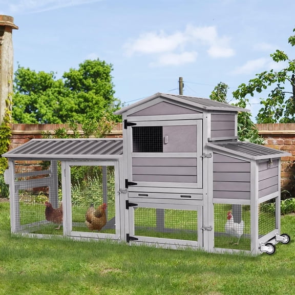 MEDEHOO Chicken Coop 80in Mobile Chicken House with Run Portable Wooden Poultry Cage with Nesting Box Rabbit Hutch on Wheels,Movable