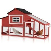 MEDEHOO Chicken Coop on Wheels, Mobile Chicken House, Wooden Hen Houses, Outdoor Rabbit Hutch, for 2-4 Chickens 67" (Red)