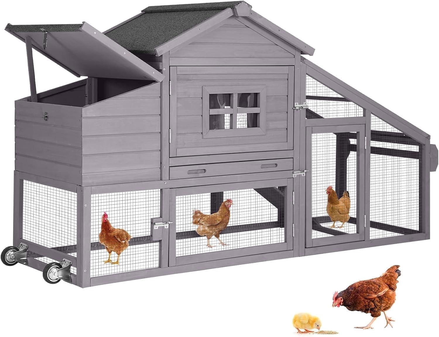 Chicken Coop Mobile Chicken House On Wheel Outdoor Rabbit Hutch for 2-4 Chickens 67"