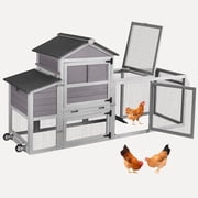 MEDEHOO Chicken Coop Mobile Chicken House Outdoor, Expandable Hen House with Wheels, Nesting Box, Leakproof Pull-on Tray and UV-Resistant Roof Panel Grey