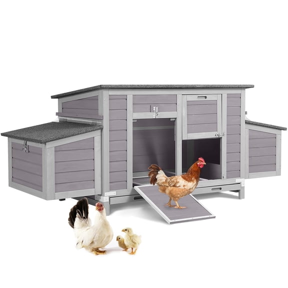 MEDEHOO Chicken Coop, Outdoor Hen House Poultry Cage with Nesting Box, Leakproof Pull Out Tray and UV-Resistant Roof (67" L x 25" W x 28" H)