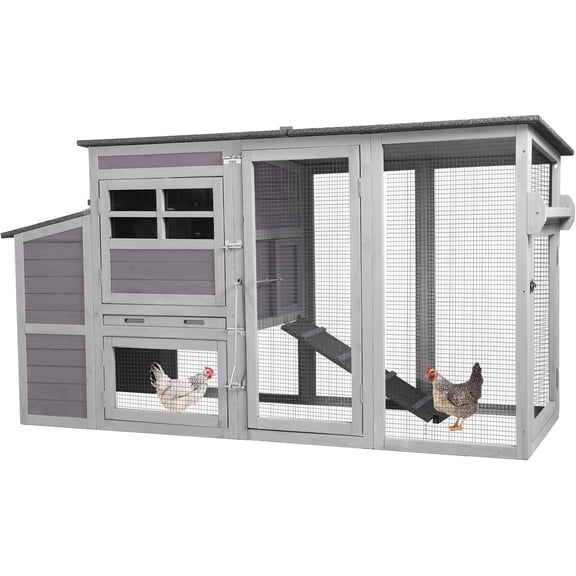 MEDEHOO 78.4" Large Chicken Coop for 4-6 Chickens with Wheels Weaterproof Hen House with Large Run, Nesting Box, Metal Pull Out Tray