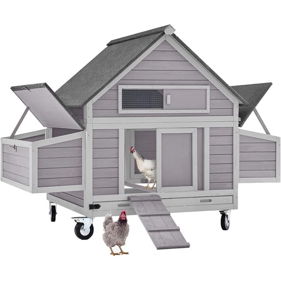 MEDEHOO Chicken Coop on Wheels Movable Hen House with Two Nesting Boxes, Large Poultry Cage Outdoor Duck Cage