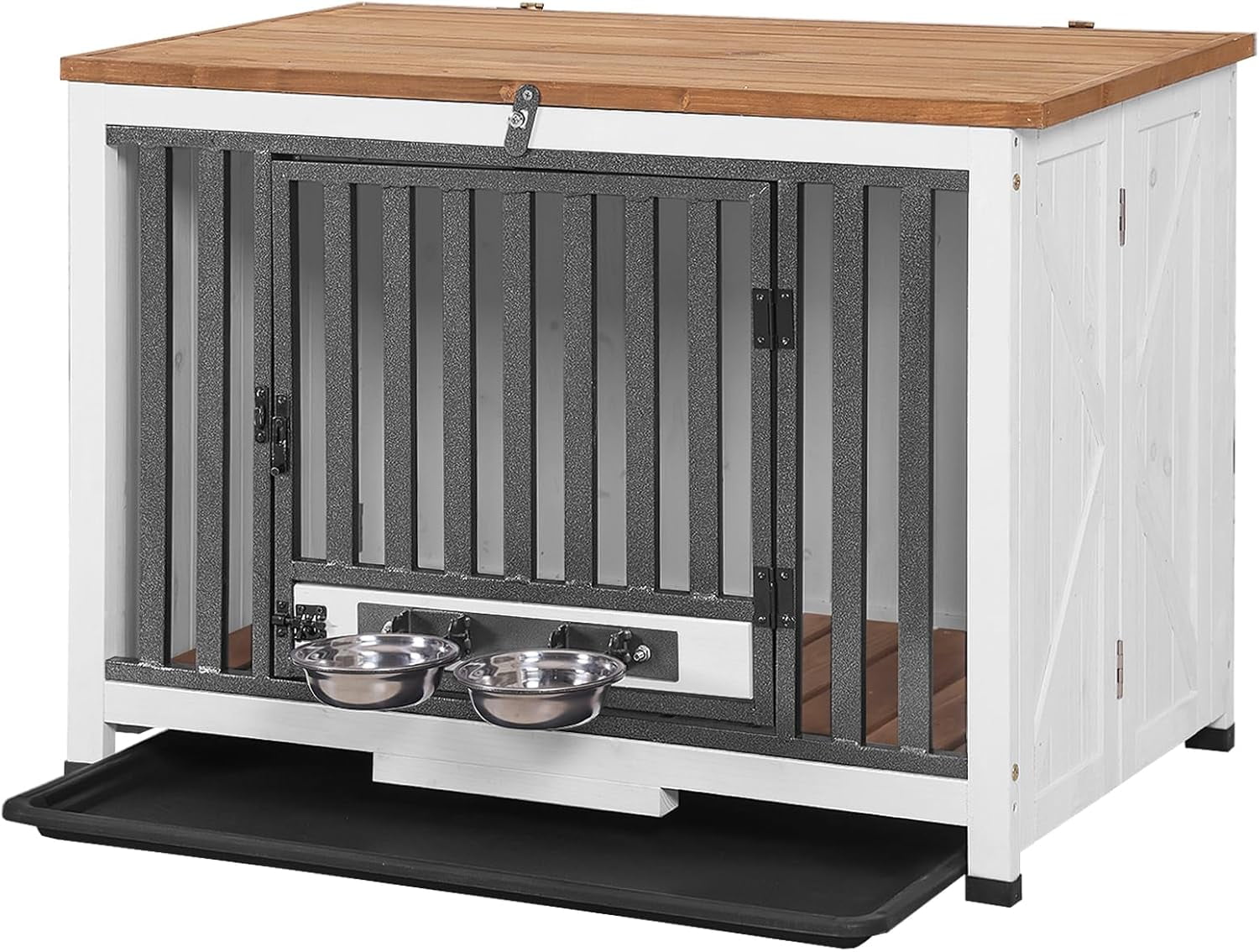 MEDEHOO Dog Crate Furniture for 2 Small Medium Dogs XL Dog Kennel Indoor End Table Wooden Foldable Dog Cage 39.4" Dog House with Adjustable Bowls,Door