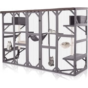 MEDEHOO Extra-Large Catio, 104 Wall-Mounted Outdoor Cat Enclosure - Cat Cage Window Box Walk-in Cat Kennel Shelter with Weatherproof Roof, 2 Scratching Posts, 2 Hammocks & Bridge for 6-8 Cats
