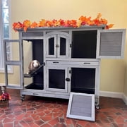 MEDEHOO Guinea Pig Cage 2 Story Indoor Rabbit Hutch Outdoor Bunny House with Wheels and Leakproof Tray
