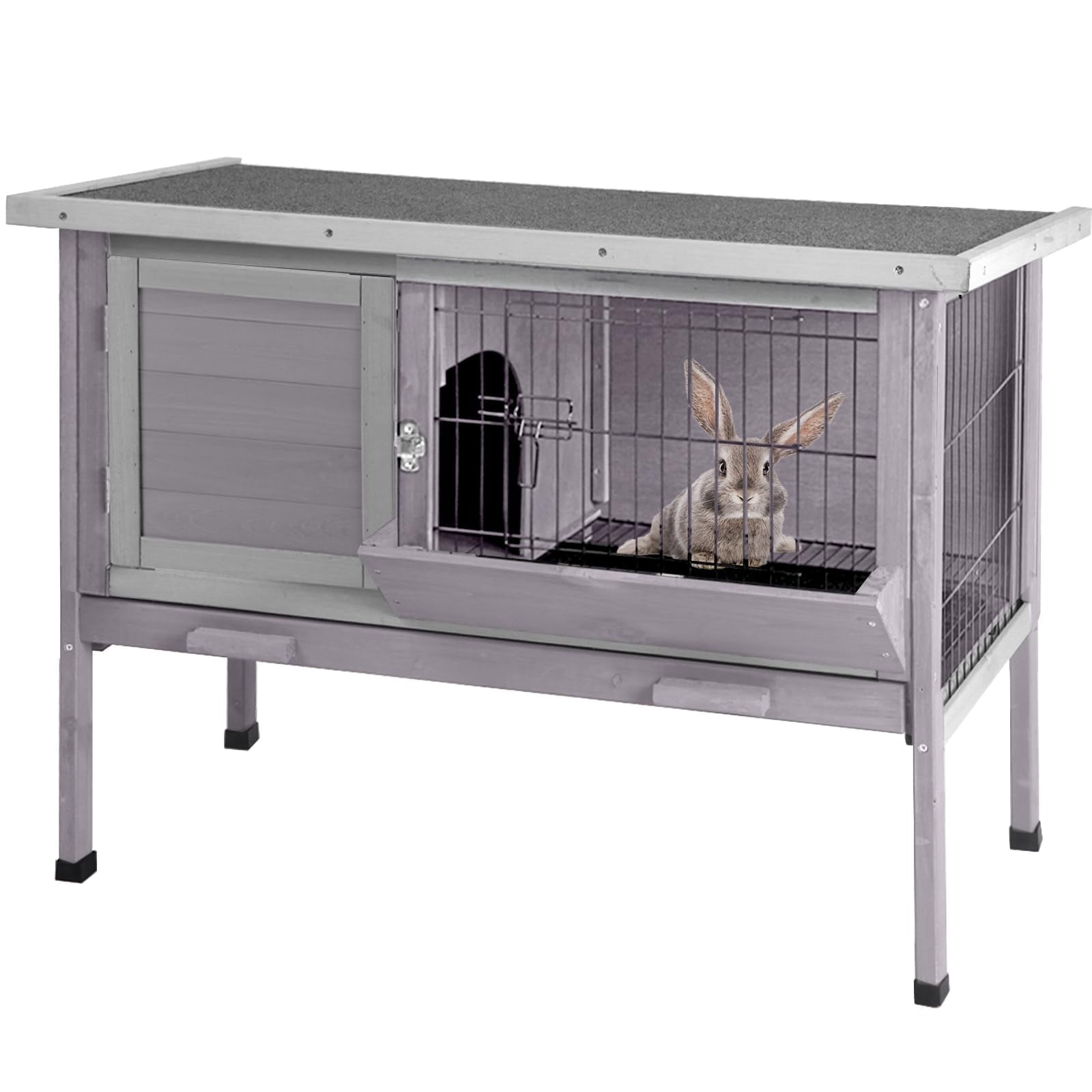 BUTINGLALE Guinea Pig Cage Indoor Wooden Rabbit Hutch with Metal Floor Grid and Removable Tray for Easy Cleaning, Bunny Cages Outdoor Waterproof Roof and Elevated Legs