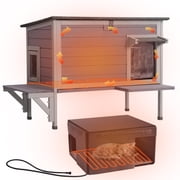 MEDEHOO Heated Cat House for Outside Cats Winter, 100% Waterproof Insulated Outdoor Cat Shelter with Heater & Insulated Liner