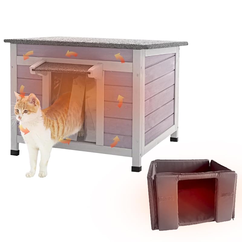 MEDEHOO Heated Outdoor Cat House Weatherproof Insulated Feral Cat Shelter with Heated Pad and Insulated All-Round Thermal Liner for Outside Cats, Chewproof Cable Design (Winter-Ready)