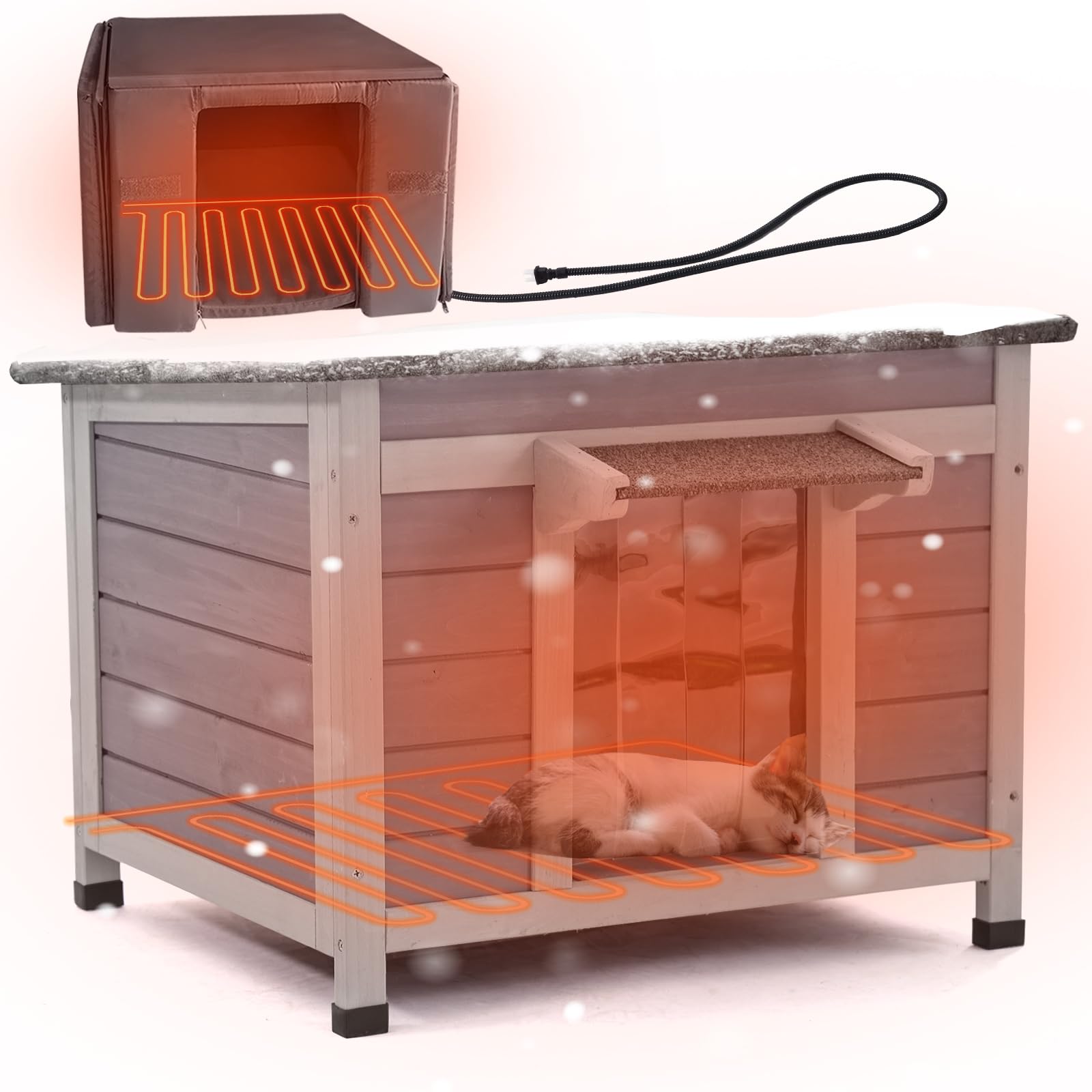 MEDEHOO Heated Outdoor Cat House for Winer, Cat House for Outdoor Cats Insulated Feral Cat Shelter