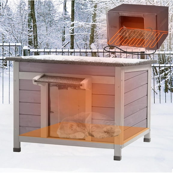 MEDEHOO Heated Outdoor Cat House with Heating Pad & Insulated Liner, Bite-Resistant Wire, Weatherproof Insulated Feral Cat Shelter for Winter