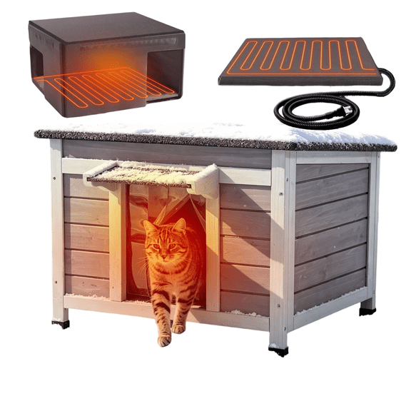 MEDEHOO Heated Outdoor Cat House with Insulated Liner for Winter Waterproof Feral Cat Shelter