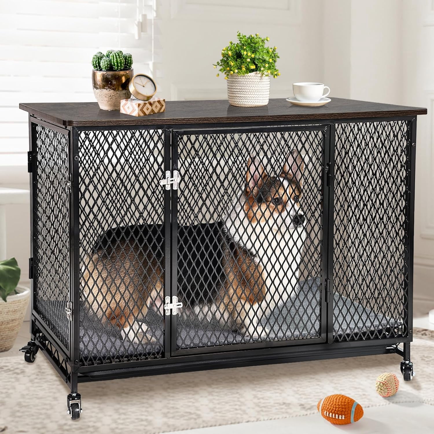 MEDEHOO Indoor Dog Crate Furniture, Movable Dog Kennel Side End Table ...