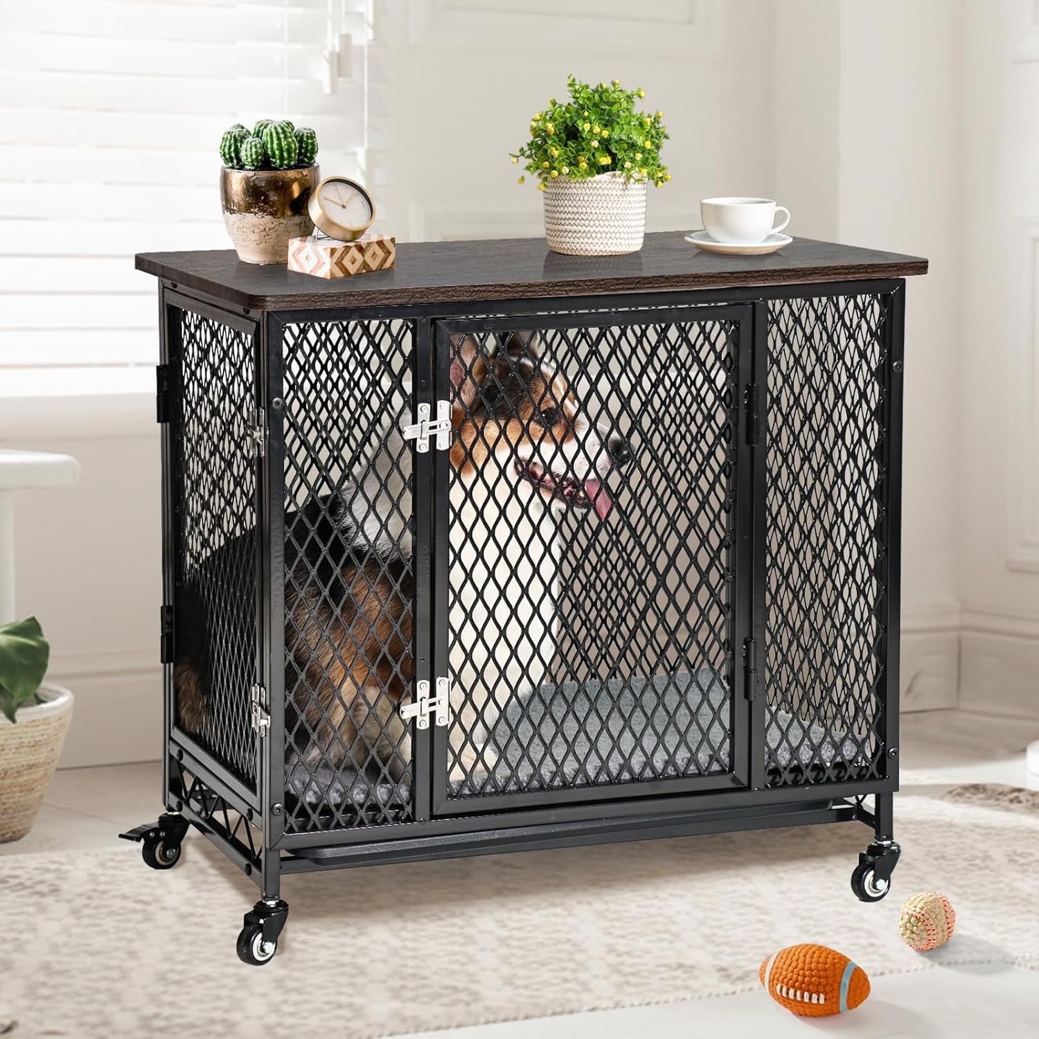 MEDEHOO Indoor Dog Crate Furniture, Movable Dog Kennel Side End