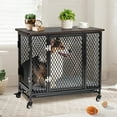 thumbnail image 1 of MEDEHOO Indoor Dog Crate Furniture, Movable Dog Kennel Side End Table with Wheels for Small Medium Large Dogs with Cushion, Tray, Wire, Rustic Brown(M), 1 of 6