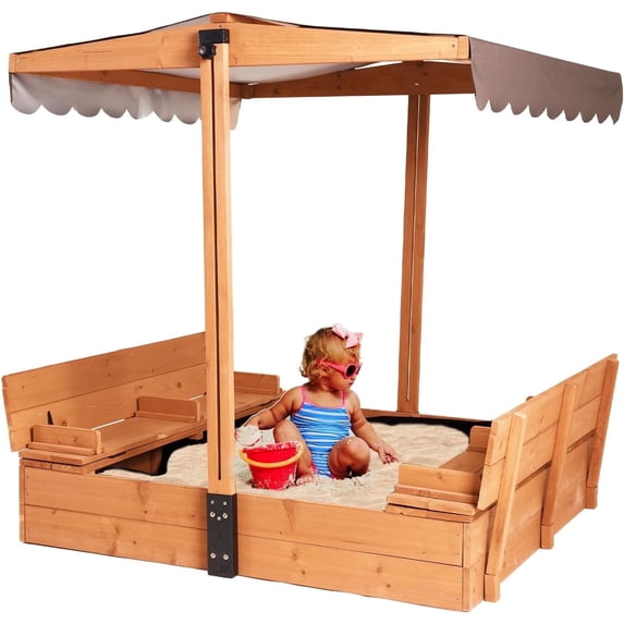 MEDEHOO Kids Sandbox with Lid Sand Box with Cover,Foldable Bench Seats ...