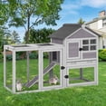 thumbnail image 1 of MEDEHOO Large Rabbit Hutch Outdoor 2-Level Wooden Chicken Coop Indoor Weatherproof Bunny Cage Guinea Pig House with Waterproof Roof, Leak-Proof Pull Out Tray, Lockable Door for Small Animals (Grey), 1 of 8