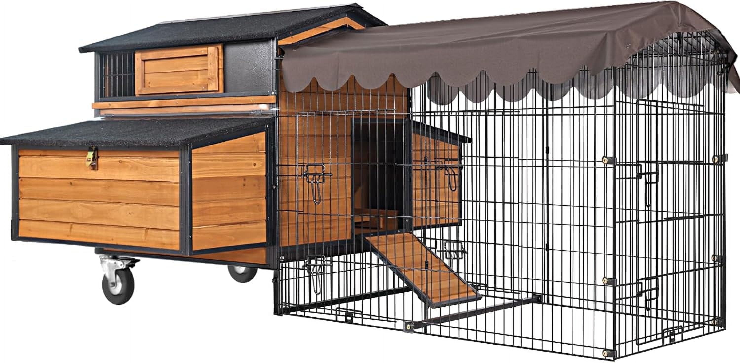 MEDEHOO Mobile Chicken Coop with All Arounded Metal Frame Large Hen House with Super Large Wheels for 68 Chickens, 6 Nesting Boxes, Metal Run, 76.7" L