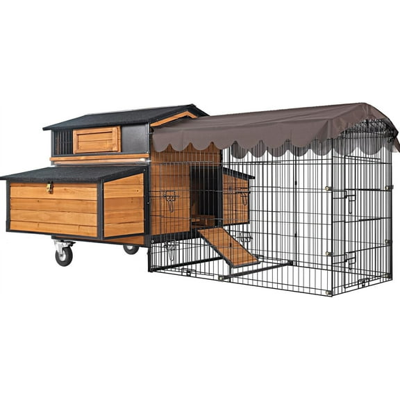 MEDEHOO Mobile Chicken Coop with All Arounded Metal Frame Large Hen House with Super Large Wheels for 6–8 Chickens, 6 Nesting Boxes, Metal Run, 76.7" L