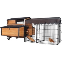 MEDEHOO Mobile Chicken Coop with Strong Iron Frame Outdoor Hen House with Run Poultry Cage with Waterproof Roof,Nesting Box,Pull-on Tray,6-8 Chickens