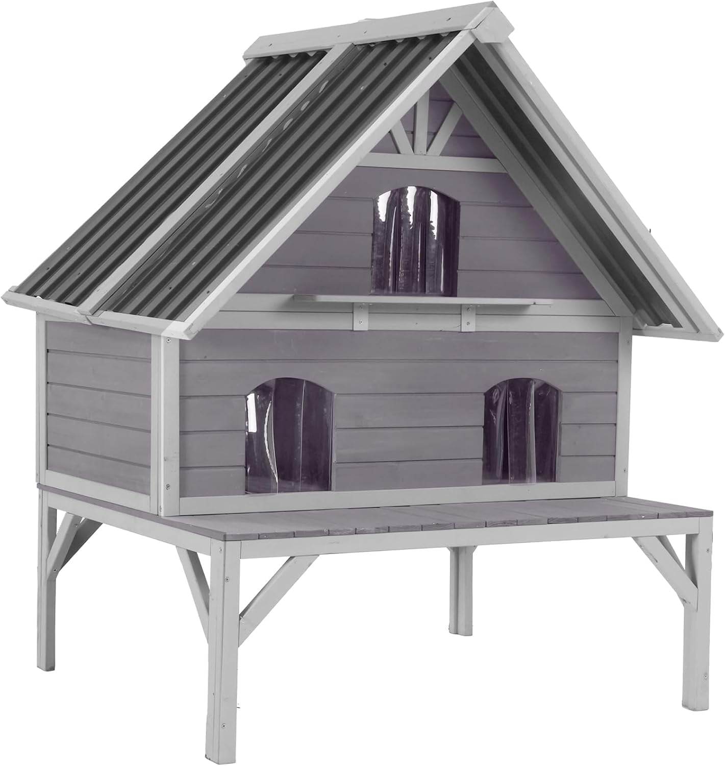 MEDEHOO Outdoor Cat House Weatherproof Feral Cat Shelter for Multiple Cats, 2-Story Independent Design with Escape-Friendly Doors and Spacious Porch