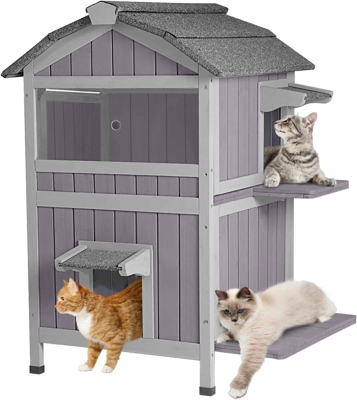 MEDEHOO Outdoor Cat House Weatherproof Outside Feral Cat Shelter 2 Story