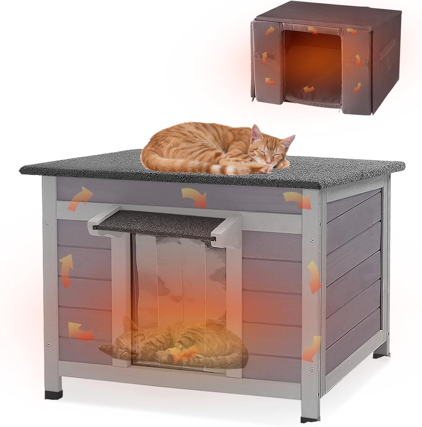 MEDEHOO Outdoor Cat House with Insulated Wooden Outside Feral Cat Shelter Rabbit Hutch Bunny Cage Guinea Pig Habitat Weatherproof