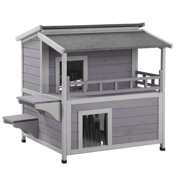 BUTINGLALE Outdoor Feral Cat House, Outside Cat Condos Two Story, Rainproof Kitty House for Winter