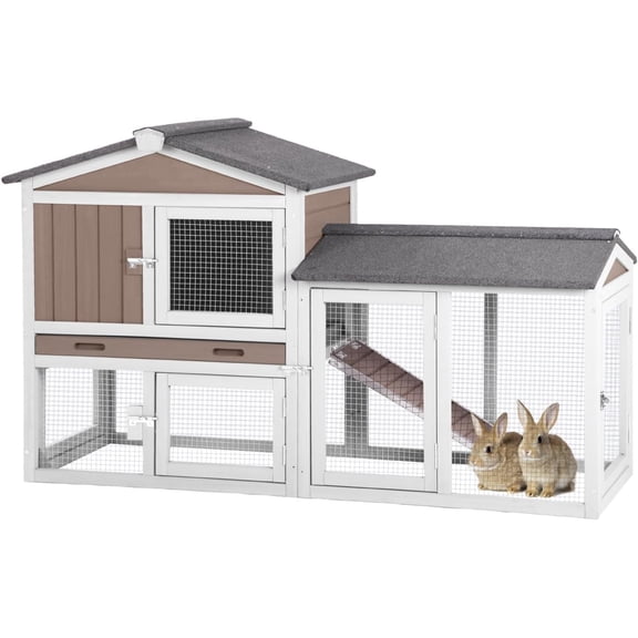 MEDEHOO Outdoor Rabbit Hutch with No-Leak Plastic Tray, Expandable Chicken Coop, Large Run Space for Bunny, Guinea Pig, Duck, and Small Animals