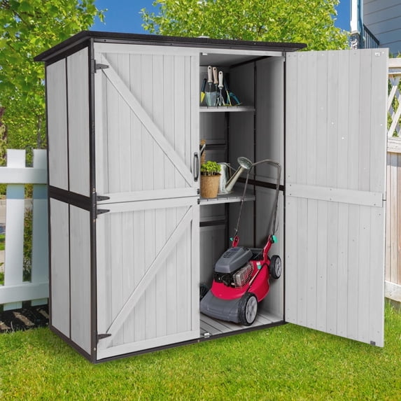 MEDEHOO Outdoor Storage Cabinet with Adjustable Shelves, Large Metal Frame Garden Shed for Bike & Tool Storage, Lockable Waterproof Vertical Cabinet Box for Backyard, Patio, Lawn, Deck