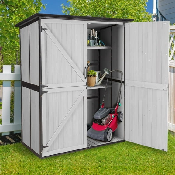MEDEHOO  Outdoor Storage Cabinet with Adjustable Shelves, Large Metal Frame Garden Shed for Bike & Tool Storage, Lockable Waterproof Vertical Cabinet Box for Backyard, Patio, Lawn, Deck