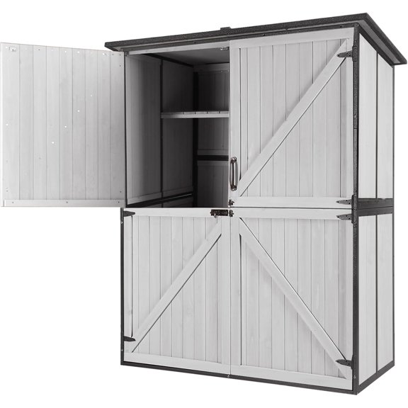 MEDEHOO Outdoor Storage Shed with Metal Frame,Wooden Tool Cabinet with Adjustable Shelfs, House Garden Shed for Backyard Garden Patio Lawn