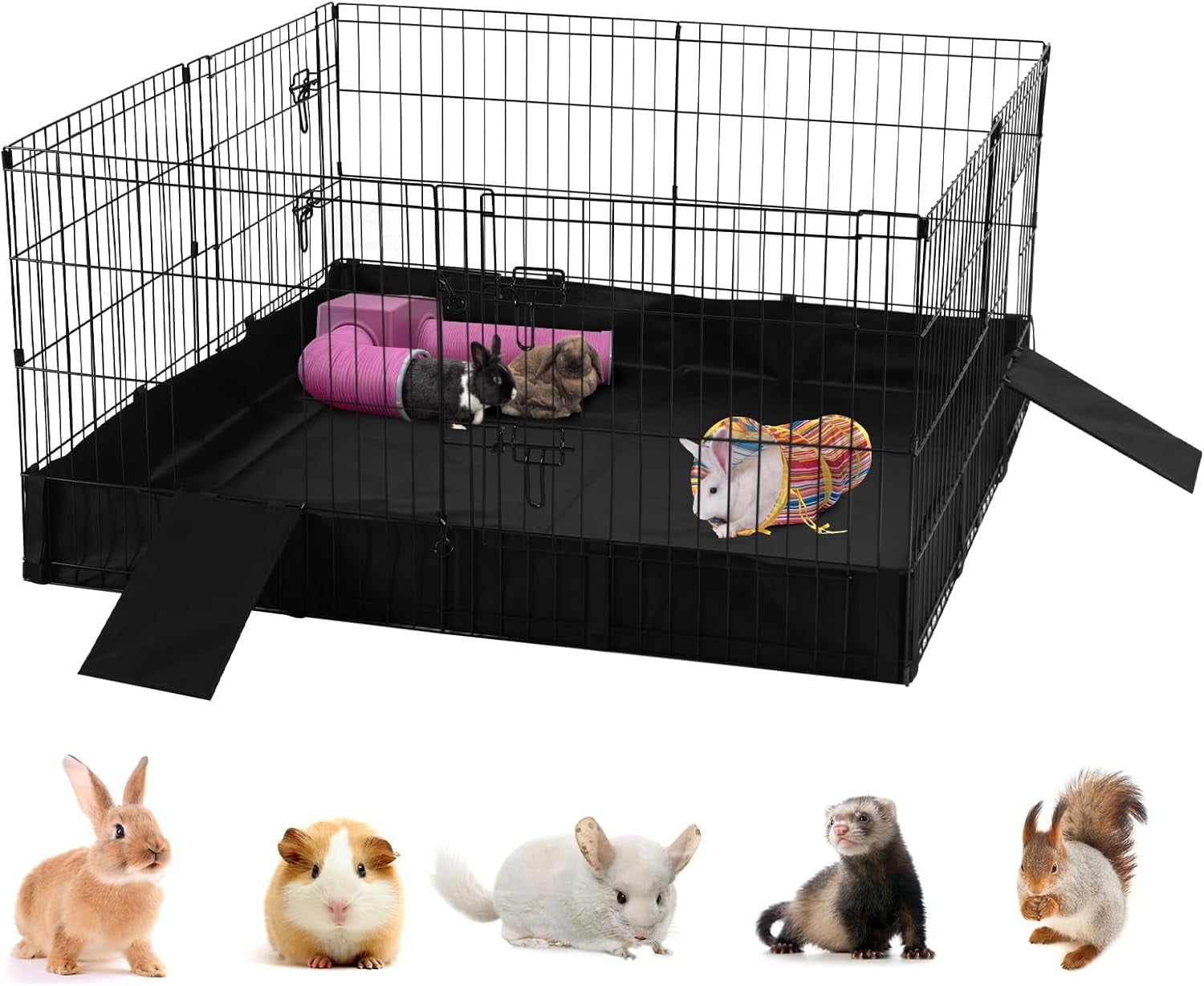 MEDEHOO Pet Playpen for Small Animal, Rabbit Cage with Waterproof Liner for Indoor & Outdoor Use (Playpen Only)