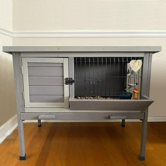 MEDEHOO Rabbit Hutch Indoor Rabbit Cage with Metal Wire Pan,Outdoor Bunny cage with Pull Out Tray