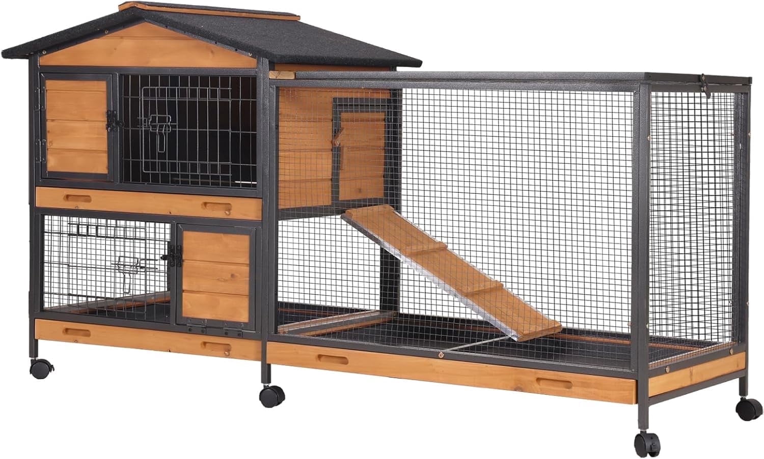 MEDEHOO Rabbit Hutch Outdoor Indoor, Rabbit Cage with Wheels Bunny Cage Large Guinea Pig Cage for Small Animals with Tray