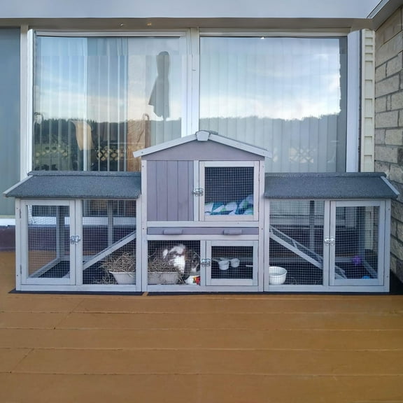 BUTINGLALE Rabbit Hutch Outdoor Large Chicken Coop with Cleaning Tray and Waterproof Roof Wooden Bunny Hutch PVC Floor Bottom for Small and Medium Bunny Rabbit Chick 87.8" L