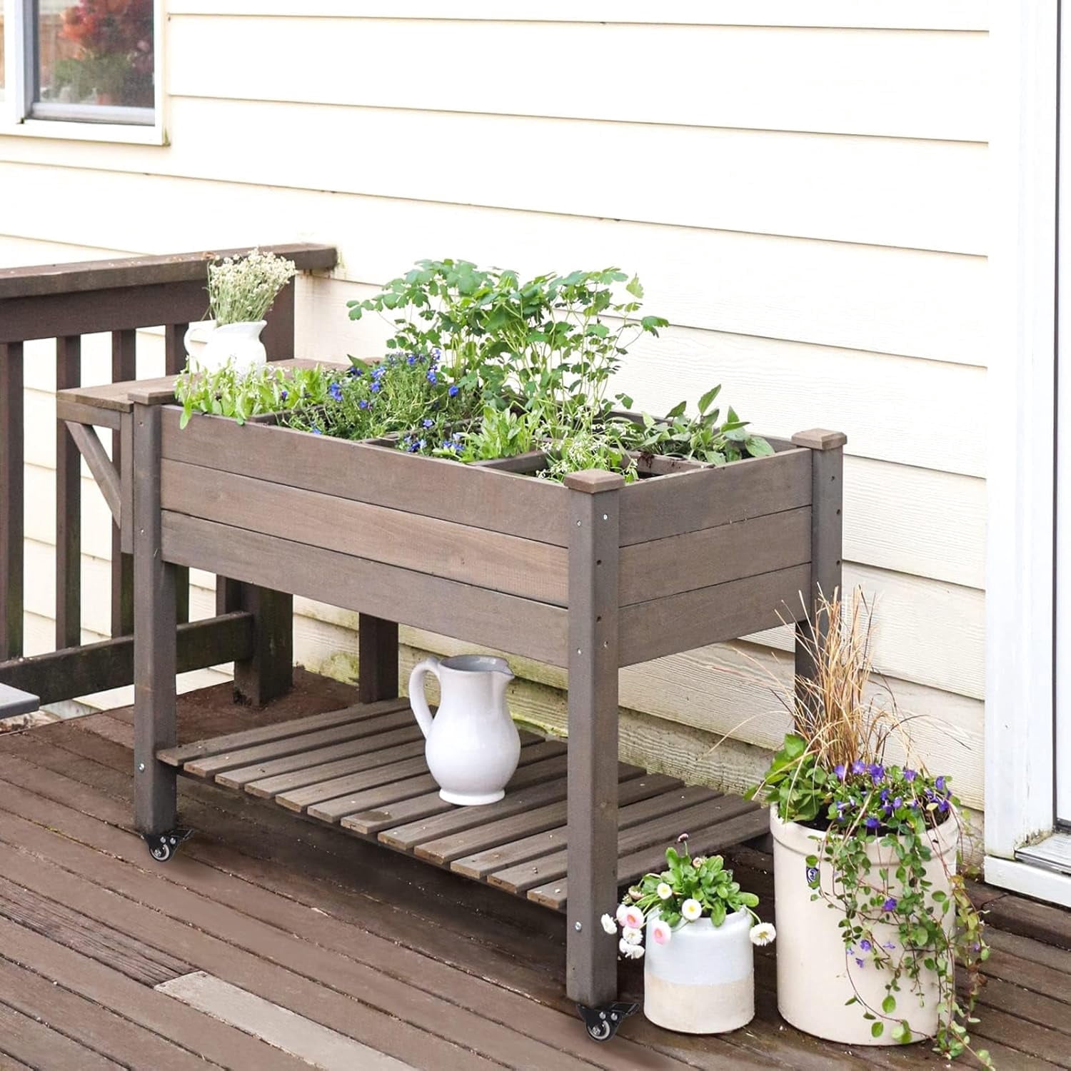 MEDEHOO Raised Garden Bed, Elevated Wood Planter Box with Legs Stand for Backyard, Patio, Balcony w/Bed Liner, for Vegetables Flower Herb