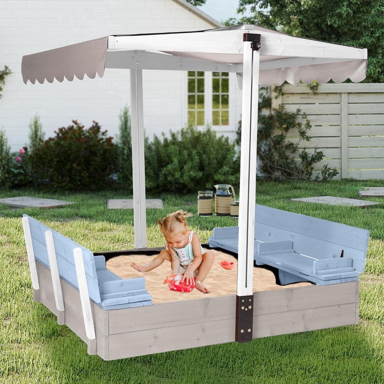 Sanbox Image MEDEHOO Sandbox with Lid, Waterproof Canopy, Leak-Proof Liner - Walmart.com