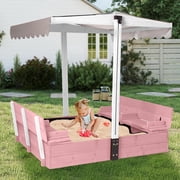 MEDEHOO Sandbox with Lid and Cover, Outdoor Sand Box for Kids with 360  Adjustable Canopy, 2 Foldable Bench Seats & Sand Leak-Proof Liner